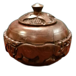 African Savanna Elephant Wildebeest Rhinoceros Carved Wooden Trinket Dish